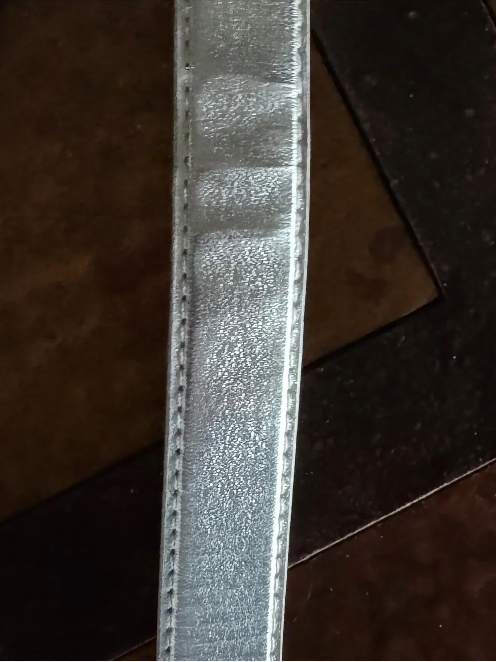 Genuine Leather Metallic Silver Skinny Belt Silver Tone Buckle 1” x 40”
